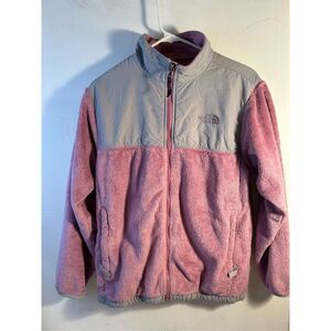 North face zipper jacket xl youth pink gray fleece shaggy